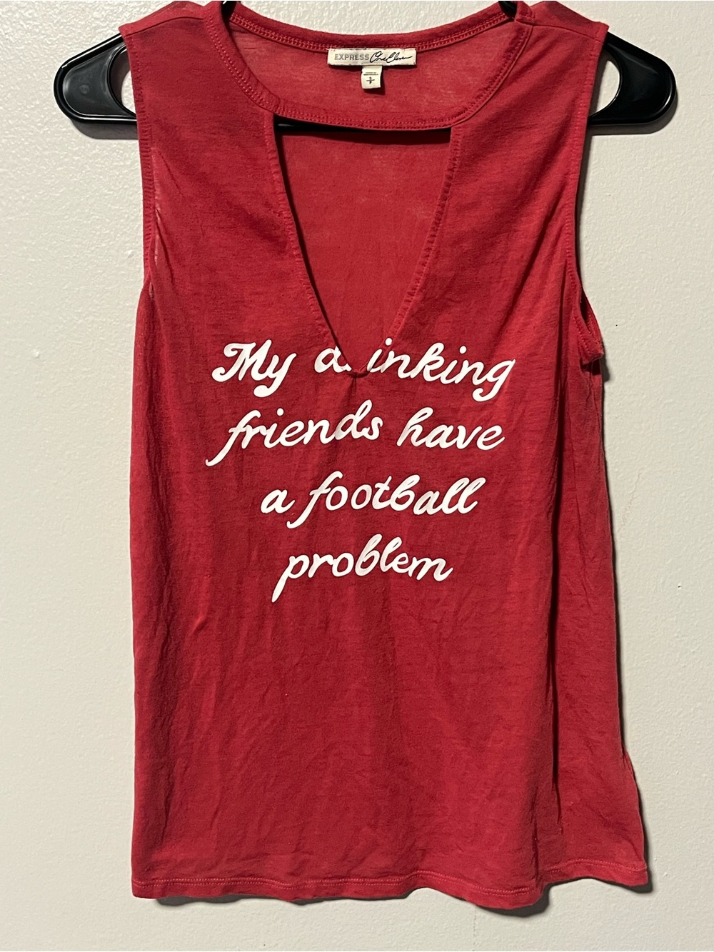 Express Red Graphic Tank with V Cutout